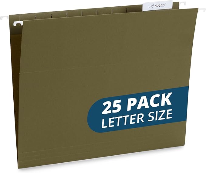 Blue Summit Supplies 25 Hanging File Folders, Reinforced Hanging Folders, Standard File Folders for Filing Cabinet, Letter Size, Green, 25 Pack-NeatNest