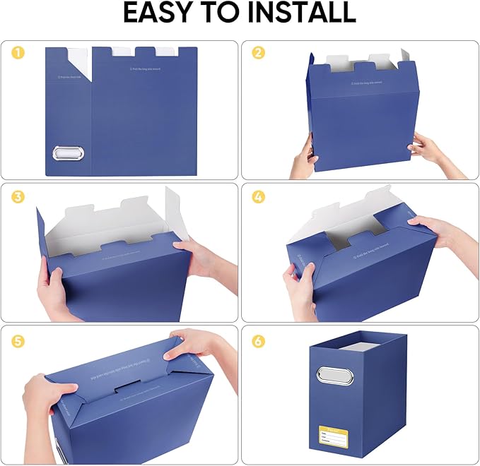 BALEINE File Organizer Box, Cardboard File Folder Organizer with Handle for Letter Size, Portable Collapsible Hanging Filing Box for Home Office Document Storage (4 Pack, Navy)-NeatNest