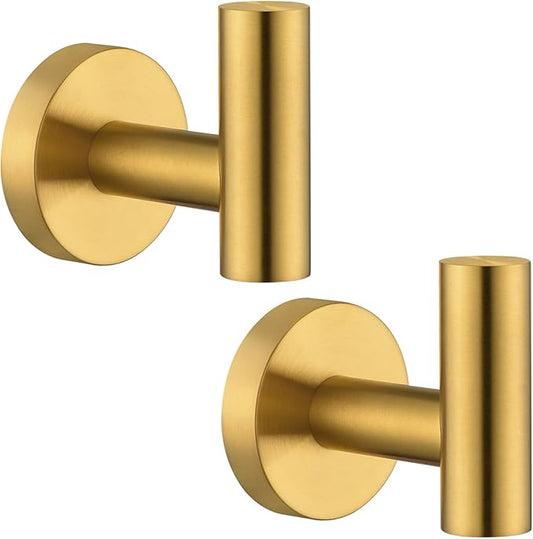 Angle Simple Bathroom Towel Hook 2 PCS, SUS304 Stainless Steel Bath Towel Robe Coat Holder, Heavy Duty Wall Hook, Brushed Gold
