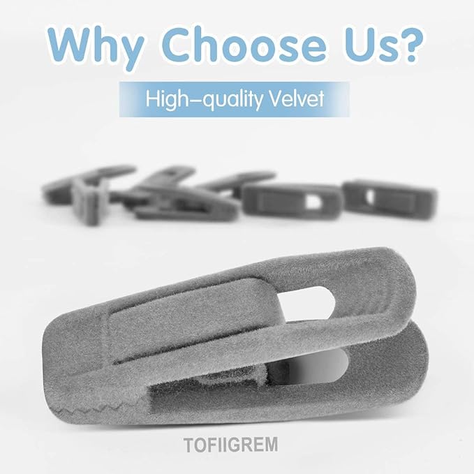 Grey Velvet Clips for Velvet Hangers - 20 PCS Gray Non Slip Velvet Hanger Clip, Pants Hanger Velvet Clips Fit for Slim Velvet Hangers, Clothes-pins for Grey Velvet Hangers-NeatNest