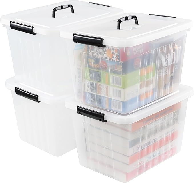 Bringer 4-Pack Clear Plastic Latching Storage Box, 18 L Storage Bin with Handle-NeatNest