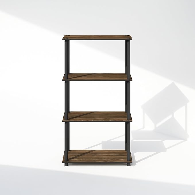 Furinno Turn-N-Tube 4-Tier Multipurpose Bookshelf, Bookcase, Columbia Walnut/Black-NeatNest