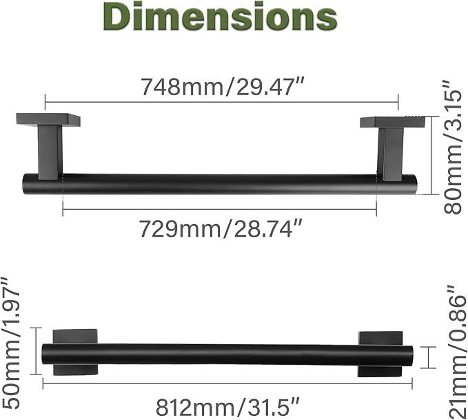 Alise Bath Towel Bars 32 Inch,Towel Hanger Towel Racks for Bathroom Lavatory,SUS304 Stainless Steel Towel Holder Wall Mount Single Towel Rail,Matte Black,GDL4080F-B