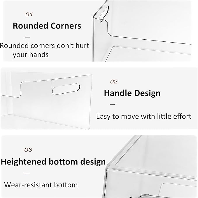6 PCS Clear Plastic Storage Bins, 2-Sizes Stackable Storage Containers, Pantry Organizers and Storage with Handles, Perfect for Bathroom,Cabinet,Cupboard,Kitchen,Fridge,Closet Organization-NeatNest