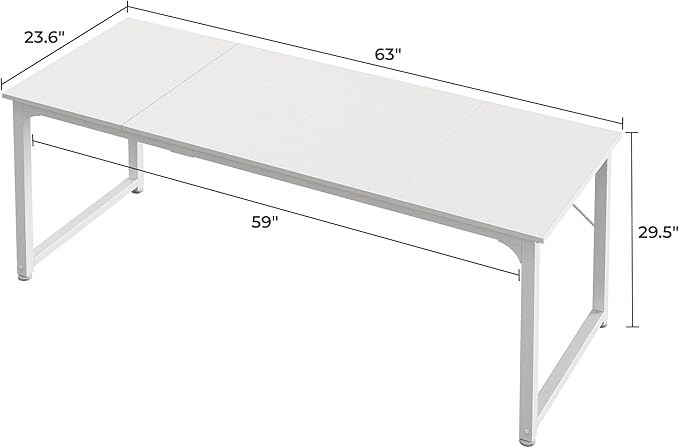 Huuger Computer Desk, 63 Inch Office Desk, Gaming Desk with Storage, Writing Desk Work Desk for Home Office, Study, Modern Simple Desk, Large Legroom, Metal Frame, White-NeatNest