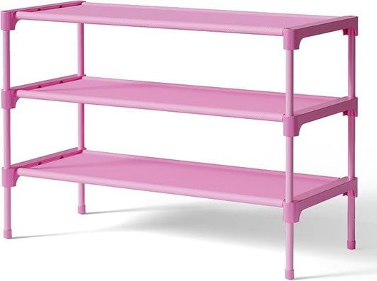 Kitsure Shoe Rack - Non-Woven Shoe Rack Shelf, Shoe Organizer for Closet, Entryway, Garage & Corridor, Stackable Shoe Shelves, Medium, Pink