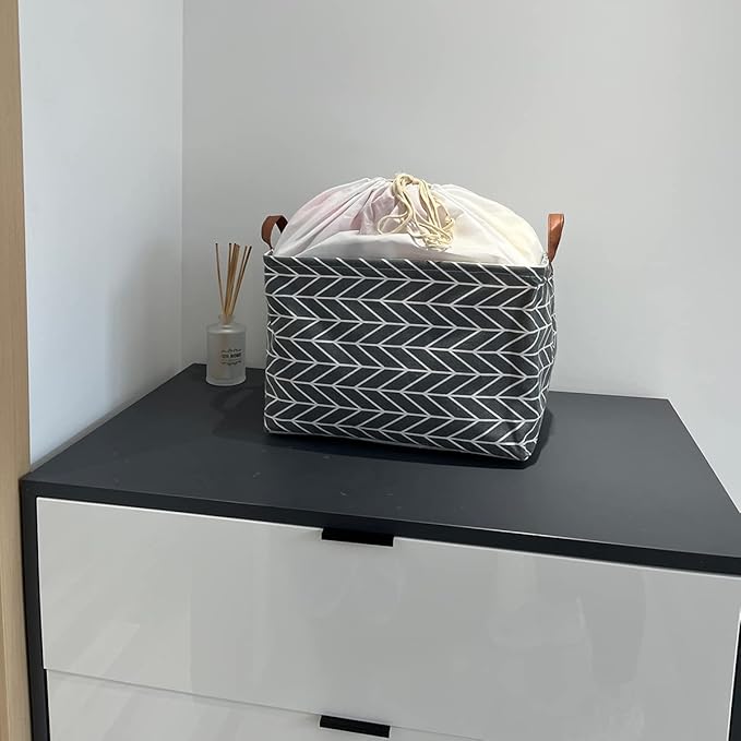 CLOCOR Rectangular Storage Basket,Collapsible Cute Pattern Storage Bin,Waterproof Coating Storage Box with Handles for Home Organization,Shelf Basket (3 Pack Grey Arrow)-NeatNest