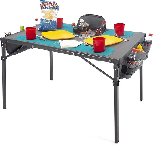 Creative Outdoors Folding Table with Built-in Cooler - Outdoor Portable Camping Table with 4 Cup Holders and Durable Steel Frame - Quality Material (Teal/Gray)-NeatNest