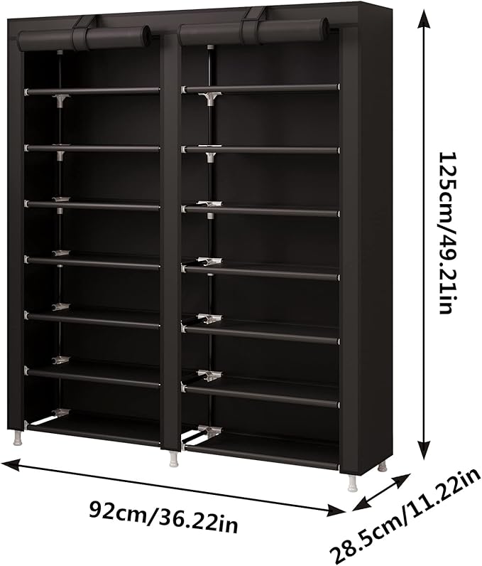 MOYIPIN Shoe Rack Storage Organizer, Double Row Portable Nonwoven Fabric Cover Shoe Rack Holds up to 28 Pairs 36.2 x 11.2 x49.2 Inches Black-NeatNest