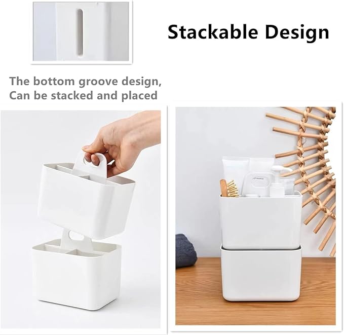 Feadily (2 Pack Plastic Shower Caddy Portable, Portable Basket with Handle Storage Organizer, Stackable 5 Compartments, 9.76" x 6" x 6.7", White-NeatNest