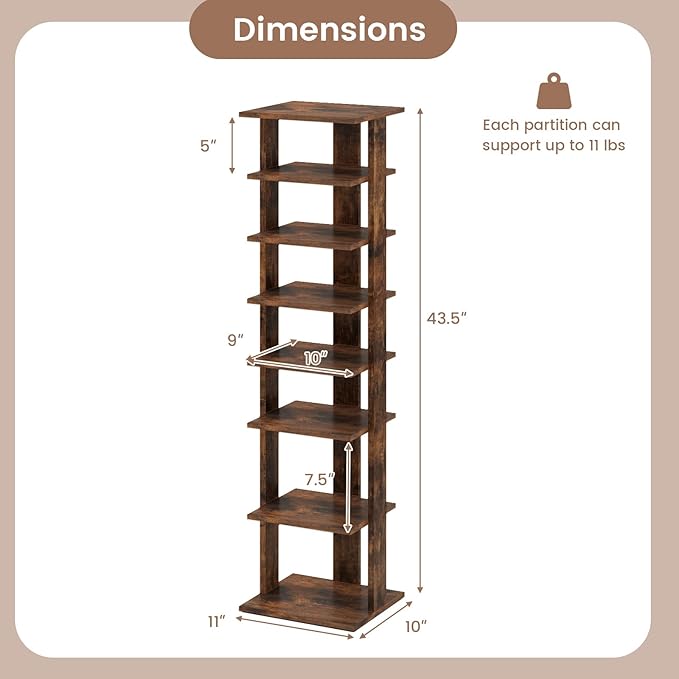 Tangkula 8-Tier Vertical Shoe Rack, Space-Saving Corner Shoe Organizer for 7 Pairs, Narrow Shoe Storage for Entryway, Front Door, or Closet-NeatNest