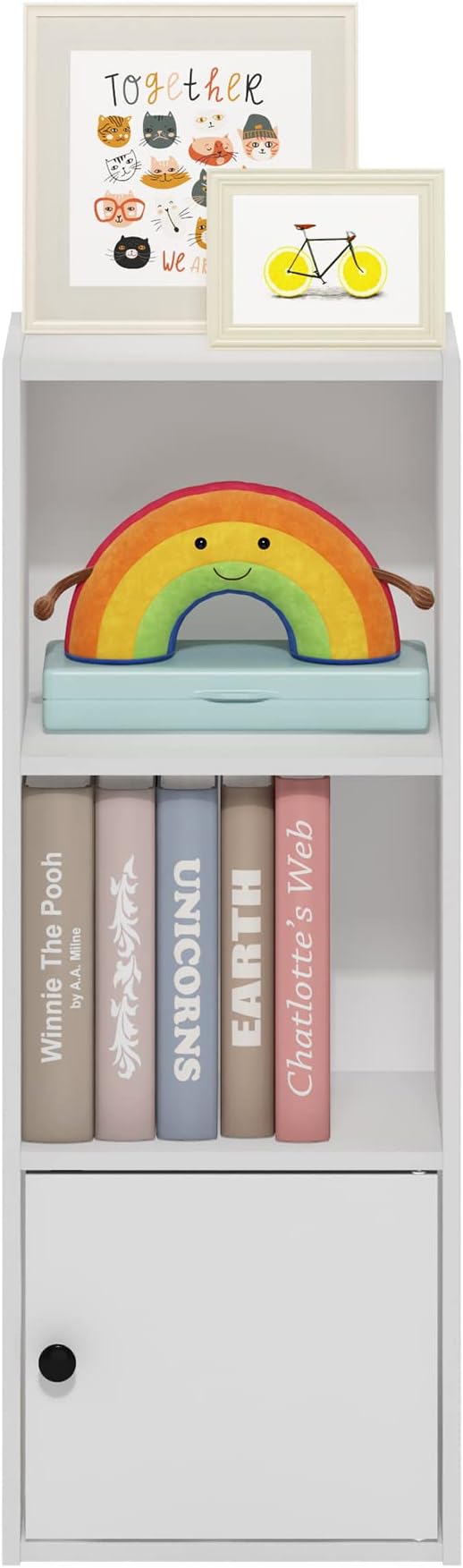 Furinno Luder Shelf Bookcase with 1 Door Storage Cabinet, White-NeatNest