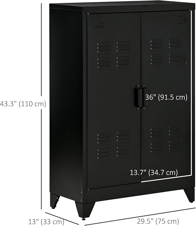 HOMCOM Industrial Storage Cabinet, Steel Garage Cabinet with Double Doors and Adjustable Shelves, Black