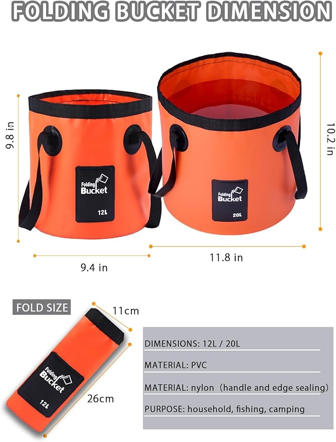 Wlikn Collapsible Bucket with Handle, Lightweight 5 Gallon 20L Folding Water Container, Portable Wash Basin for Camping, Fishing, Gardening, Car Washing, and Outdoor Use-NeatNest