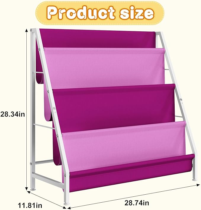 Book Shelf for Kids Rooms, Pink Montessori Bookshelf Nursery Book Shelves Toddler Children Bookshelf Metal Kid's Book Storage Organizer for Girls Room Furniture Playroom Kindergarten-NeatNest