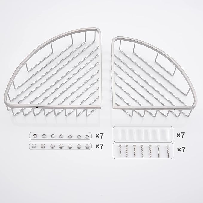 Corner Shower Caddy Organizer, SUS304 Stainless Steel Heavy Duty Rust-Proof Shelf Shampoo Holder, Wall Mounted Storage Rack for Bathroom Kitchen, 2 Packs Brushed Nickel
