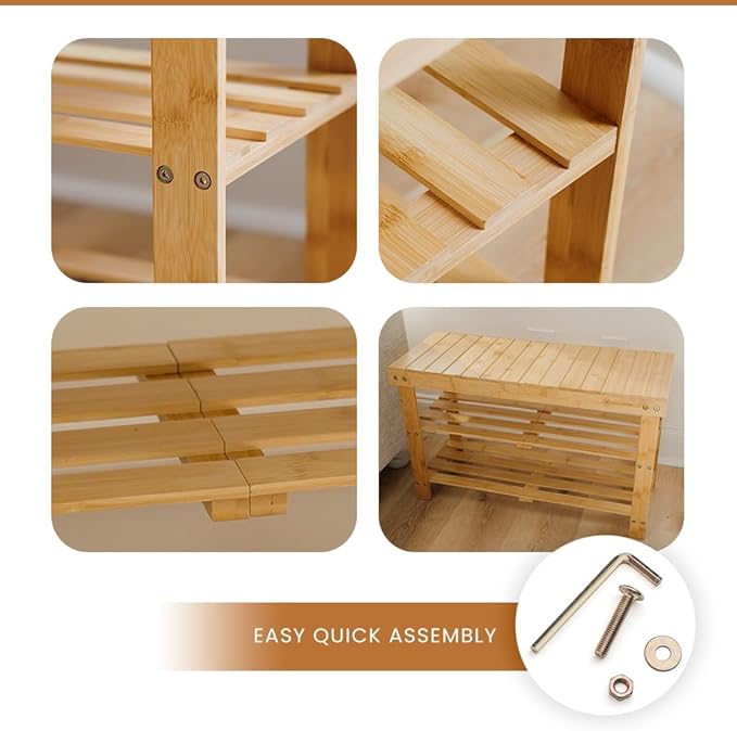 Leaf & Grain Bamboo Shoe Rack - Shoe Storage Bench for Front Door Entrance - Entryway Bench with Shoe Shelf, Shoe Storage Organizer, Wooden Shoe Rack, Durable Shoe Bench for Home (Brown)-NeatNest