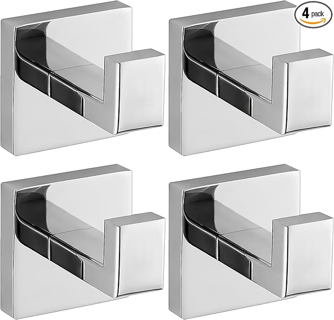 Chrome Polished Towel Hooks for Bathrooms, Heavy Duty Wall Mounted Stainless Steel Modern Hook, 4 Pack – Ideal for Hanging Towels, Robes, Coats, in Kitchen, Bedroom, Bathroom, or Hotel-NeatNest
