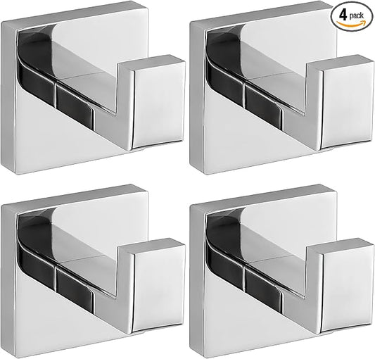 Chrome Polished Towel Hooks for Bathrooms, Heavy Duty Wall Mounted Stainless Steel Modern Hook, 4 Pack – Ideal for Hanging Towels, Robes, Coats, in Kitchen, Bedroom, Bathroom, or Hotel-NeatNest