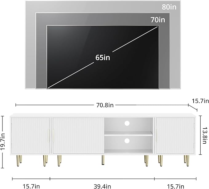 71" TV Stand for 50/60/70/80 inch TV, Modern TV Stand for 75+ inch TV, Entertainment Center for Up to 80" TV, TV Media Stand with Storage Cabinet for Living Room, Bedroom, White-NeatNest