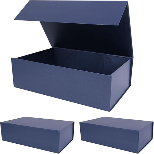 Aimyoo Navy Blue Collapsible Gift Box with Magnetic Closure Lids 13.8x9x4.3 in, Bridesmaid Groomsmen Proposal Box, Large Rectangle Box for Present Graduation Storage 3 Pack (GIFT BOX-NB-L3)-NeatNest