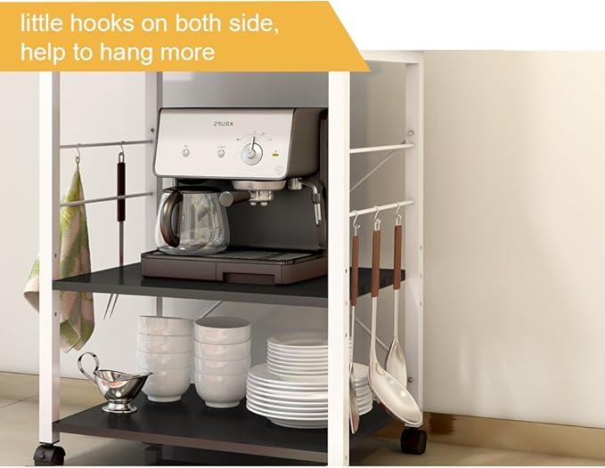 soges 3-Tier Kitchen Baker's Rack, Utility Microwave Oven Stand Cart with Storage Shelves, Small Coffee Cart Station on Wheels, Black W4-BK-N