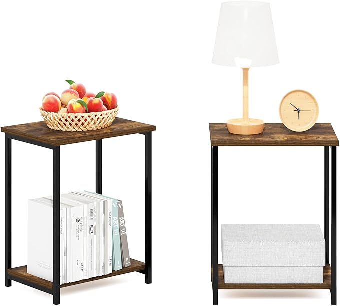 Furinno Simplistic Metal Frame End Table, 2-Pack, Amber Pine-NeatNest