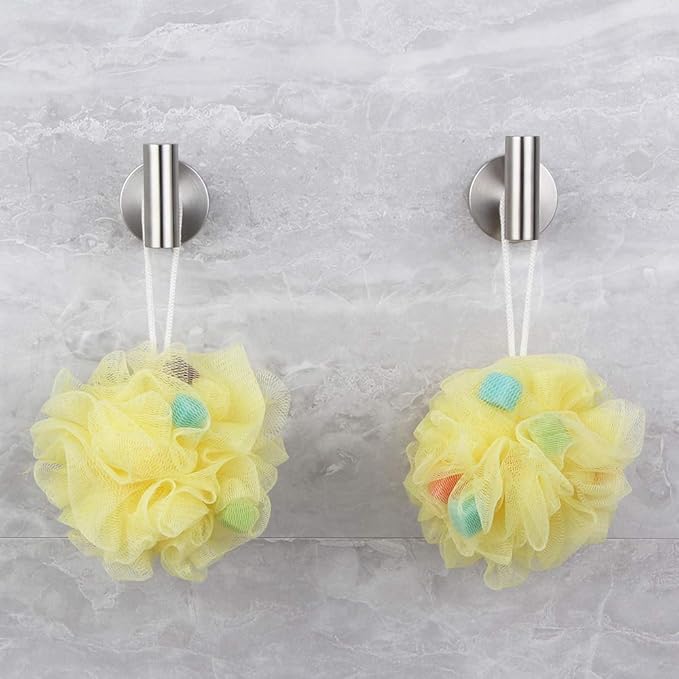 Brushed Stainless Steel Towel Coat Hooks Bathroom Clothes Garage Hotel Cabinet Closet Sponges Robe Hook Wall Mounted Round Kitchen Heavy Duty Bath Door Hanger 2 Pack-NeatNest