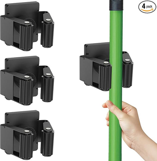 4 Pack Strong Magnetic Mop Broom Holder, Heavy Duty Magnetic Broom Mop Hanger for Cleaning Tools, Wall Mounted Mop Broom Holder for Laundry Garage Kitchen Workshops Shed-NeatNest