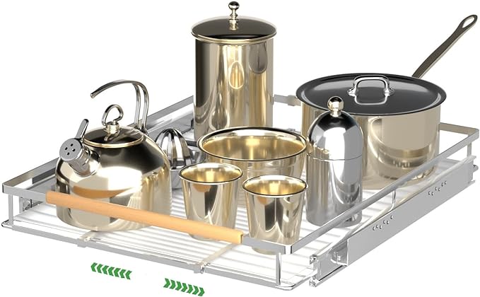 Expandable Pull Out Drawer Cabinet Organizers, Heavy Duty Slide Out Storage Shelf for Home Kitchen Pantry Cupboard Pots Pans, Adjustable Width from 17.2"~28.1", Stainless Steel 1 Pack-NeatNest