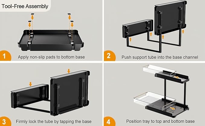 heart & home 1-Pack Under Sink Storage Organizer for Kitchen & Bathroom Cabinets with Removable Washable Tray, Tool-Free Assembly – Multi-Purpose for Kitchen Countertop, Vanity, & Laundry Room，Black-NeatNest