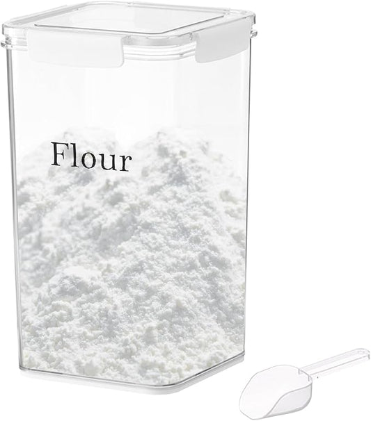 Flour Sugar Storage Container,Plastic Food Storage Containers with Airtight Lids and Scoop,Canisters Sets for The Kitchen,container for Sugar,Flour,Cereal,Baking Supplies,Rice(5.45Qt/6L)