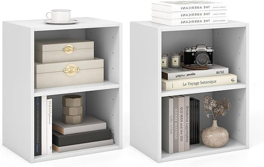 Giantex Bookshelf and Bookcase Set of 2, 2-Layer White Storage Shelf W/Large-Capacity Open Storage Space for Living Room Bedroom Study Office Multi-Functional Furniture Display Cabinet