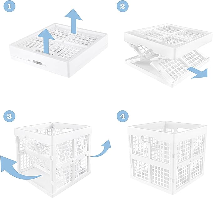 3-Pack Collapsible Plastic Storage Crates,Foldable Crates for Storage,16L (White)