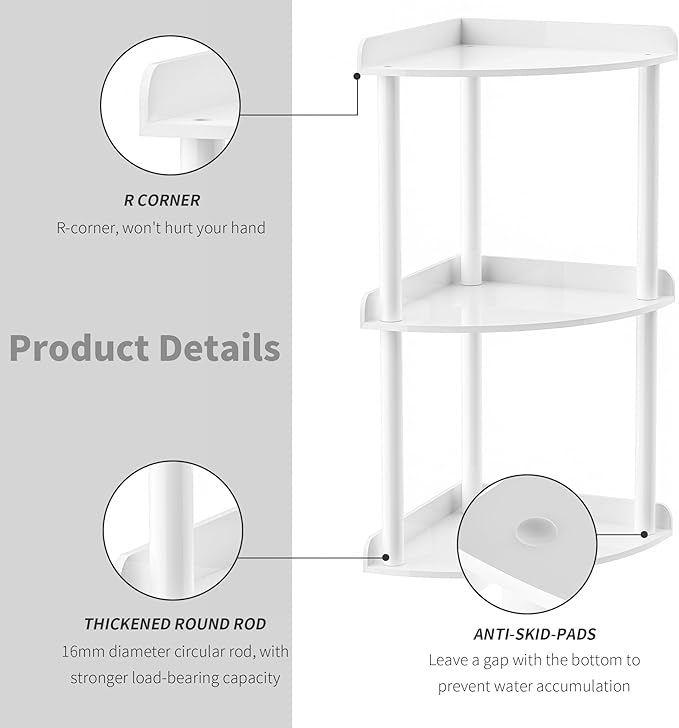 3 Tier Countertop Corner Organizer Shelf 7x7x15.7 Inch, White Countertop Acrylic Bathroom Corner Shelf, Vanity Storage Organizer for Cosmetics, Toiletries-NeatNest
