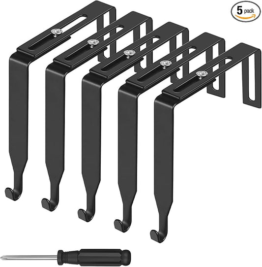 5 Pcs Over The Door Hooks, Adjustable Cubicle Hooks, Premium Metal Cubicle Door Hangers, Fit 1 3/8" to 3 1/2" Panels Heavy Duty Holder for Clothes, Towels, Hats, Coats, Black