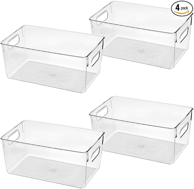 Clear Plastic Storage Bins, Pantry Organizers and Storage Containers Fridge Organizer Bins for Organizing Kitchen Cabinet Organizer Bin Bathroom Freezer Refrigerator Organization-NeatNest