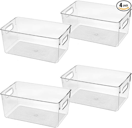 Clear Plastic Storage Bins, Pantry Organizers and Storage Containers Fridge Organizer Bins for Organizing Kitchen Cabinet Organizer Bin Bathroom Freezer Refrigerator Organization-NeatNest