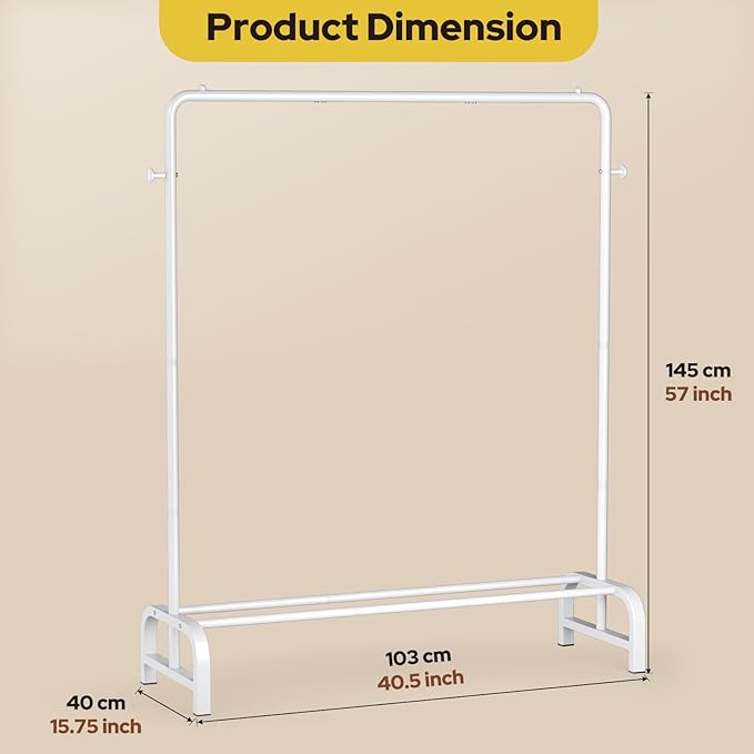 Clothes Rack With Storage Shelves: Metal Clothing Rack for Hanging Clothes, Garment Rack for Bedroom, Laundry, Living Room, White-NeatNest
