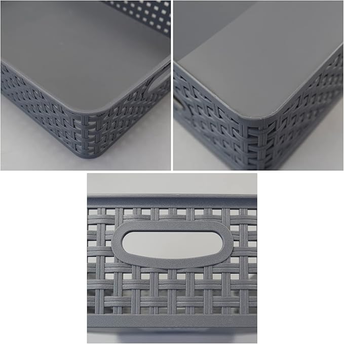 4 Packs Plastic Storage Basket Tray, Shallow Paper Basket, Gray-NeatNest