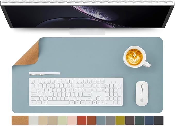 Cork Desk Mat - Dual-Sided Desk Pad for Office and Home - Desk Organization and Accessories - Ideal for Large Mouse Pad and Desk Mats on Top of Desks(Light Blue,27.6"x 13.8")-NeatNest
