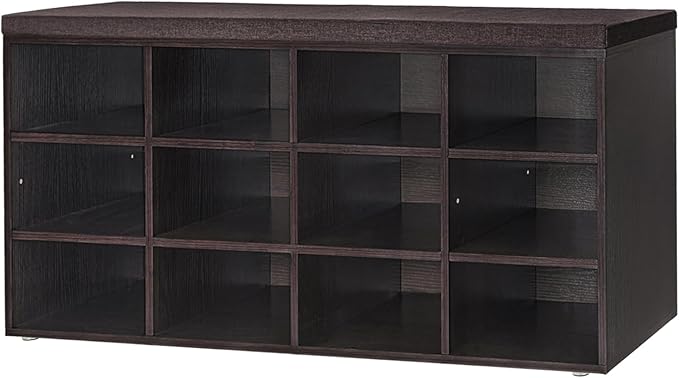 DINZI LVJ Shoe Storage Bench with Cushion, Cubby Shoe Rack with 12 Cubbies, Adjustable Shelves, Multifunctional Shoe Organizer Bench for Entryway, Mudroom, Hallway, Closet and Garage, Espresso-NeatNest