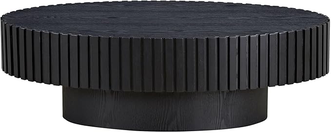 Coffee Table, 43.7 Inch Modern Handcraft Solid Wood Drum Oval Coffee Table for Living Room, Small Space, Office, Easy Assembly (Black)-NeatNest