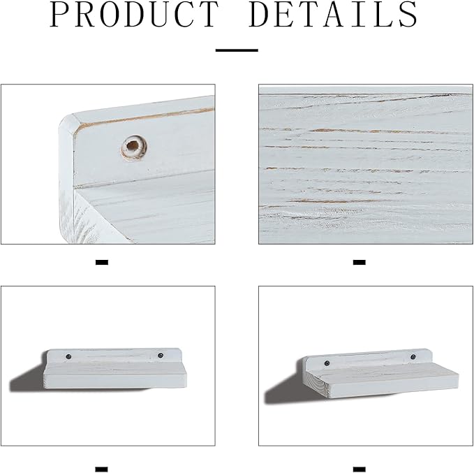 Freezing point Small Floating Shelves for Wall Set of 2 Natural Wood 8Inch Mini Wall Shelf Decor Plant Display Collectibles Mounted Kitchen Bathroom Bedroom Corner Decorative Storage Tiny Stand White-NeatNest