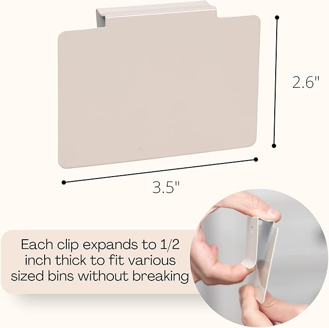 Hygge & Sage: Metal Non-Slip Basket Labels Clip On for Storage Bins, or Wire Racks | Includes 8 Labels, 8 Non-Slip Pads, and 1 Free Marker (Cream)