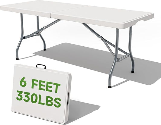 Folding Table 6 Foot - Heavy Duty 330LBS Capacity, Sturdy & Foldable Design with Safety Lock - Portable Tables Folding for Camping, Party, Indoor & Outdoor Use, 1 Pack-NeatNest