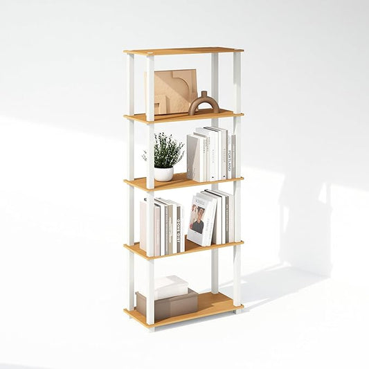 Furinno Turn-S-Tube 3-Tier Compact Multipurpose Shelf Display Rack with Square Tube, Beech/White, Set of 2-NeatNest