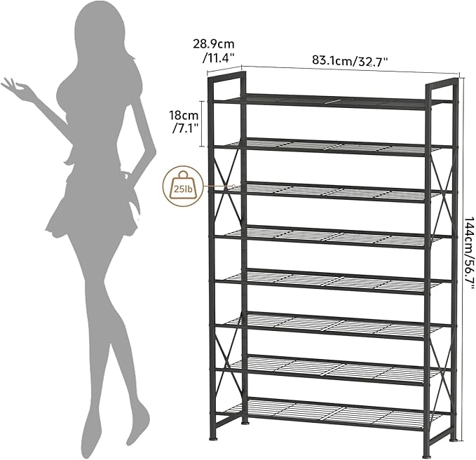 8 Tier Shoe Rack, Sturdy Metal Shoe Organizer Holds 40 Pairs, Tall Space-Saving Shoe Rack for entryway, Closet, Garage, Bedroom, Front Door Entrance-NeatNest