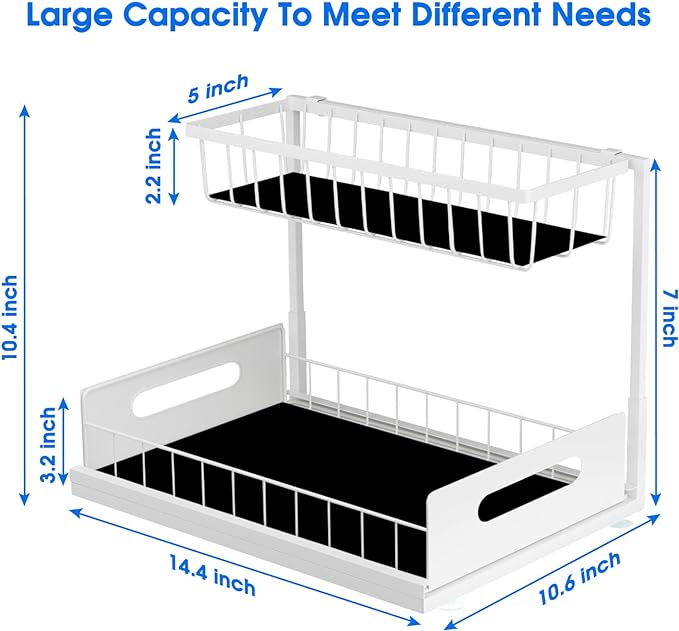 Under Sink Organizer, 2 Tier Under Sink Organizers and Storage Multi-Purpose Under Sink Storage for Bathroom Kitchen (White)-NeatNest