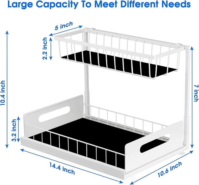 2 Pack Under Sink Organizer, 2 Tier Under Sink Organizers and Storage Multi-Purpose Under Sink Storage for Bathroom Kitchen (White)-NeatNest